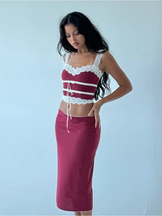 Loba Dresses & Skirts - Loba Burgundy Lace-Trim Set